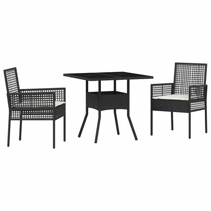 Garten Essgruppe 3 pcs Schwarz Poly-Rattan