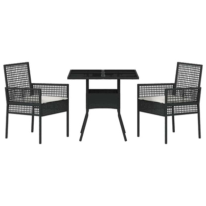 Garten Essgruppe 3 pcs Schwarz Poly-Rattan