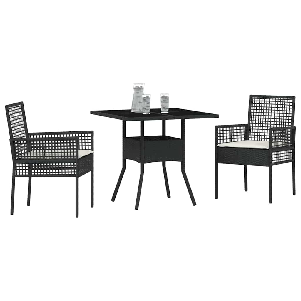 Garten Essgruppe 3 pcs Schwarz Poly-Rattan