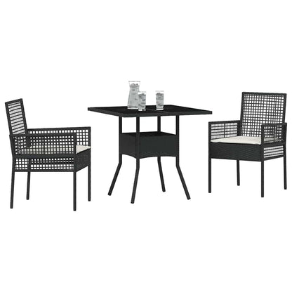 Garten Essgruppe 3 pcs Schwarz Poly-Rattan