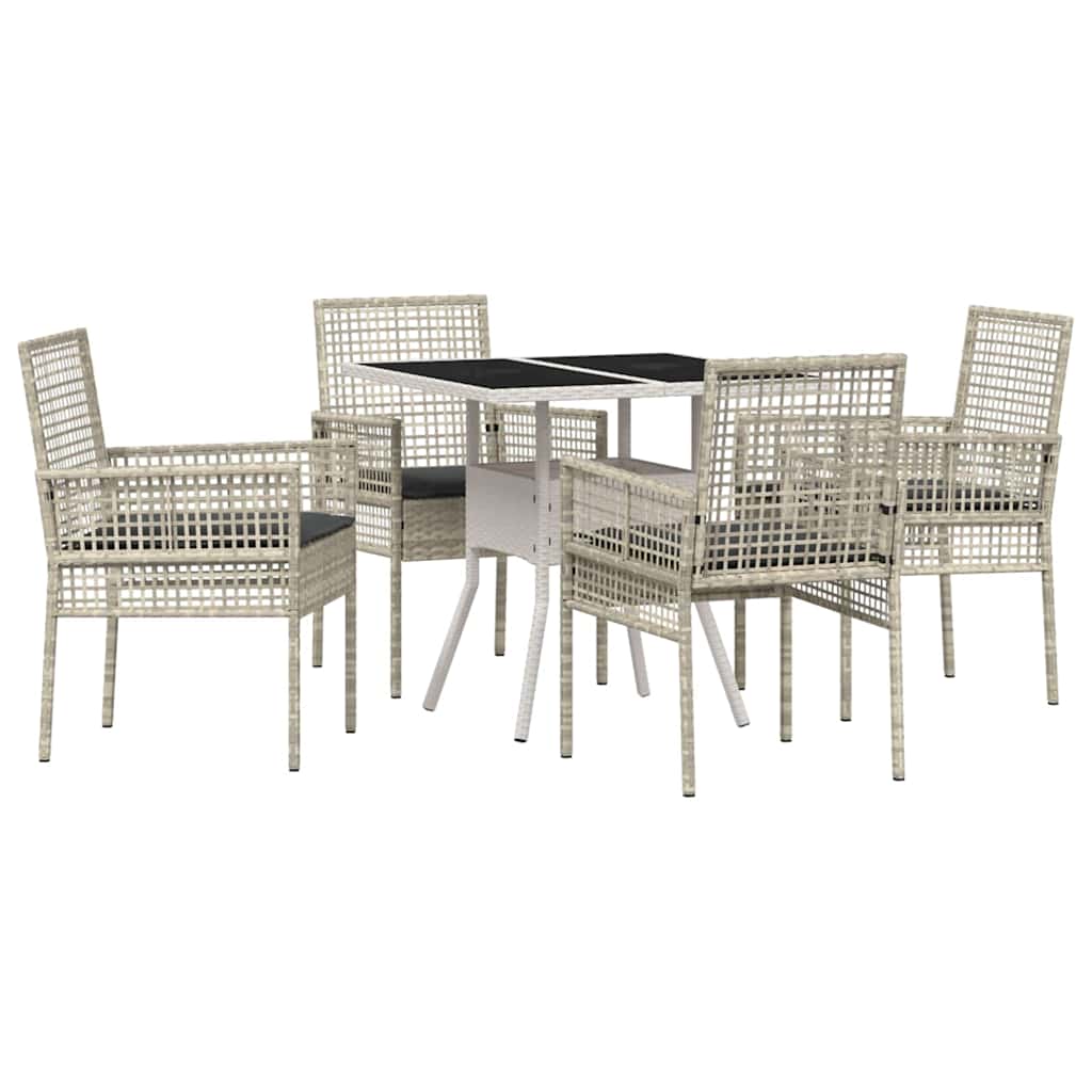 Garten Essgruppe 5 pcs Hellgrau Poly-Rattan