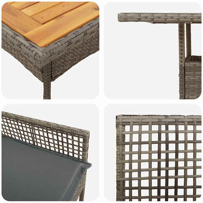 Garten Essgruppe 3 pcs Grau Poly-Rattan