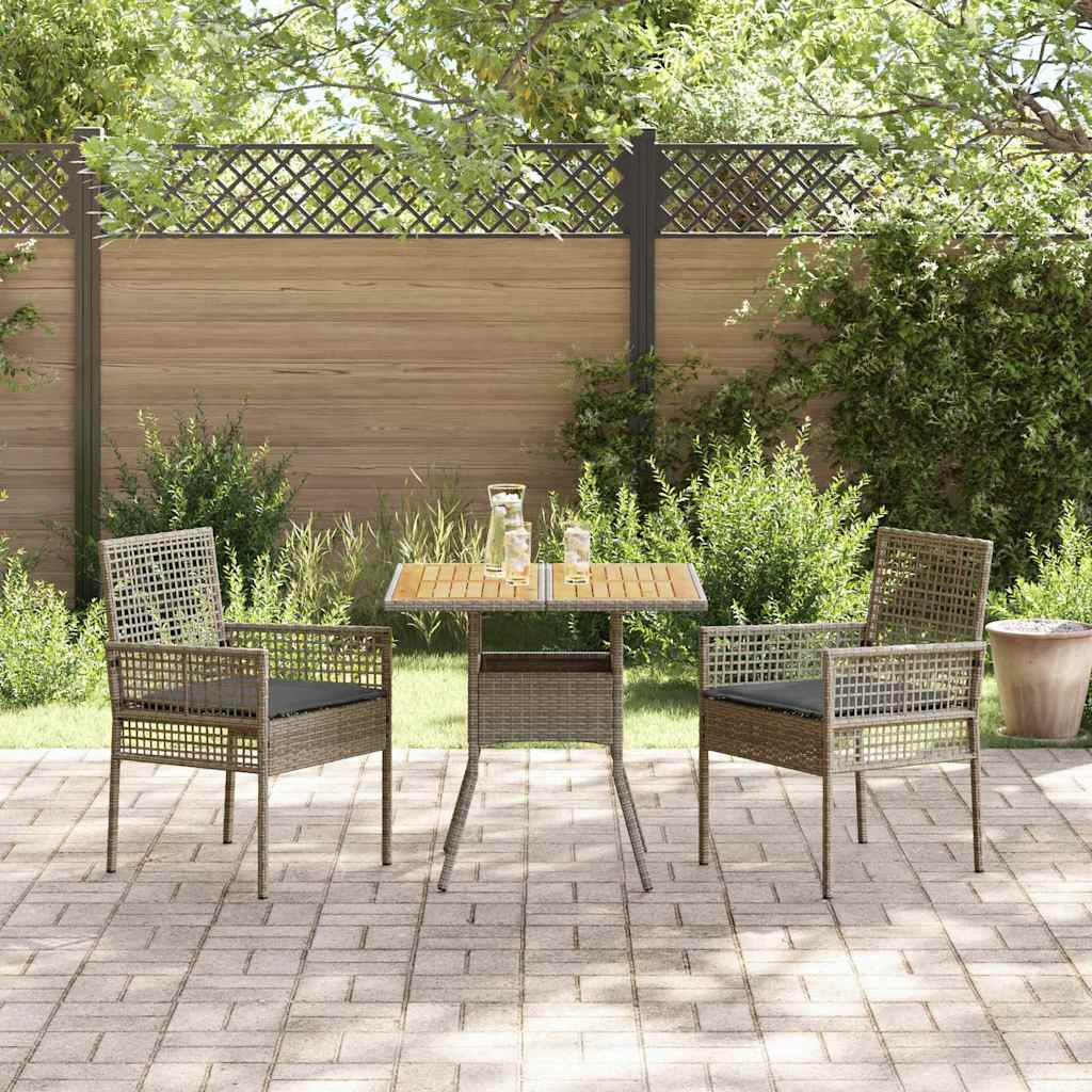 Garten Essgruppe 3 pcs Grau Poly-Rattan