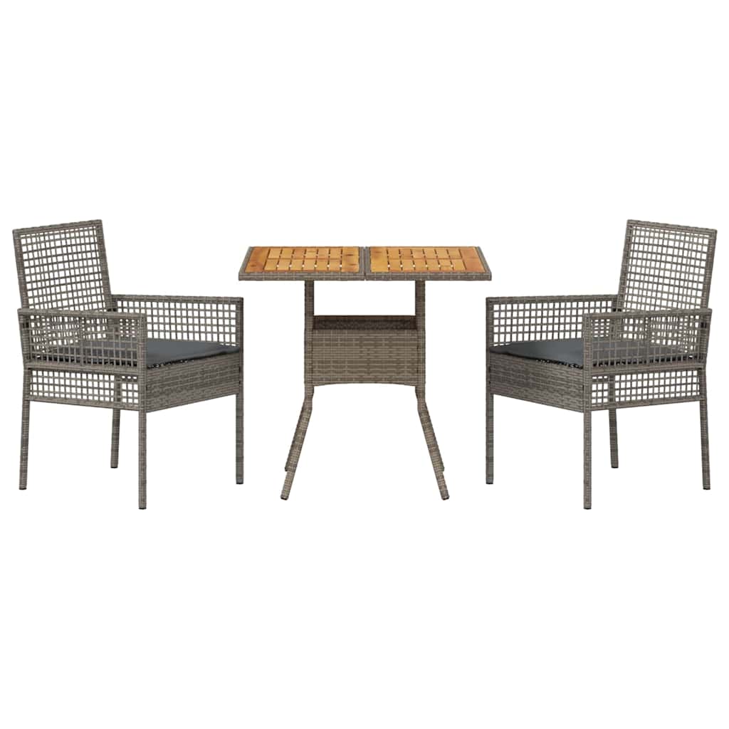 Garten Essgruppe 3 pcs Grau Poly-Rattan