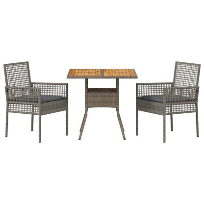 Garten Essgruppe 3 pcs Grau Poly-Rattan