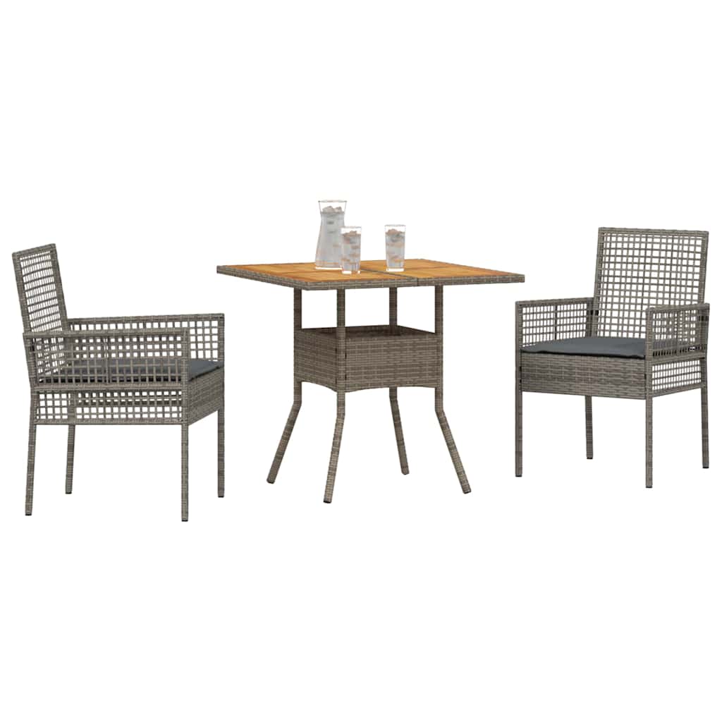 Garten Essgruppe 3 pcs Grau Poly-Rattan
