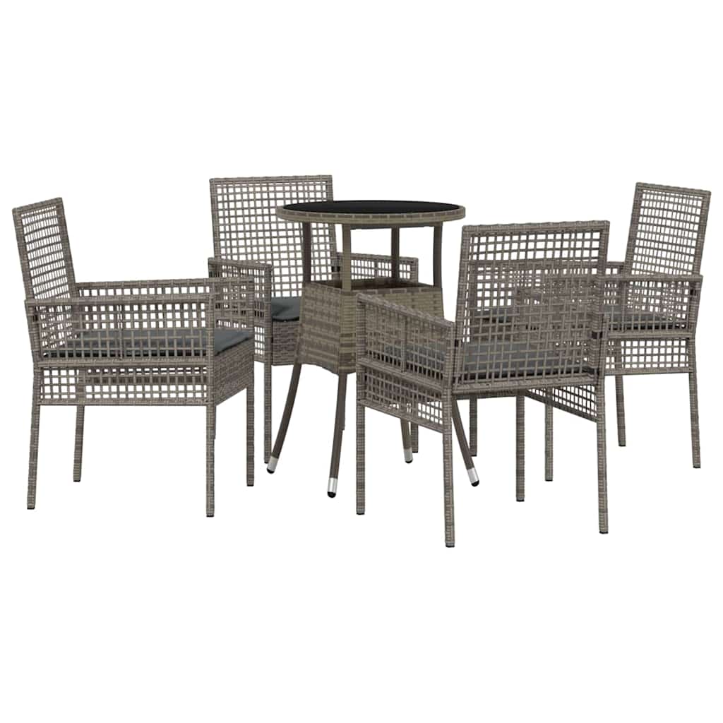 Garten Essgruppe 5 pcs Grau Poly-Rattan