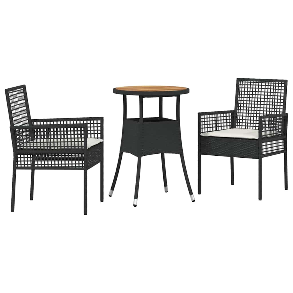 Garten Essgruppe 3 pcs Schwarz Poly-Rattan
