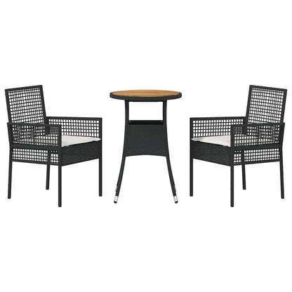Garten Essgruppe 3 pcs Schwarz Poly-Rattan
