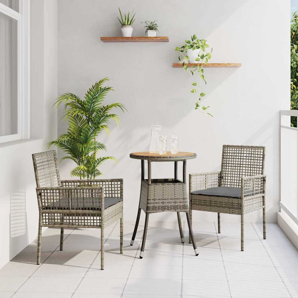 Garten Essgruppe 3 pcs Grau Poly-Rattan