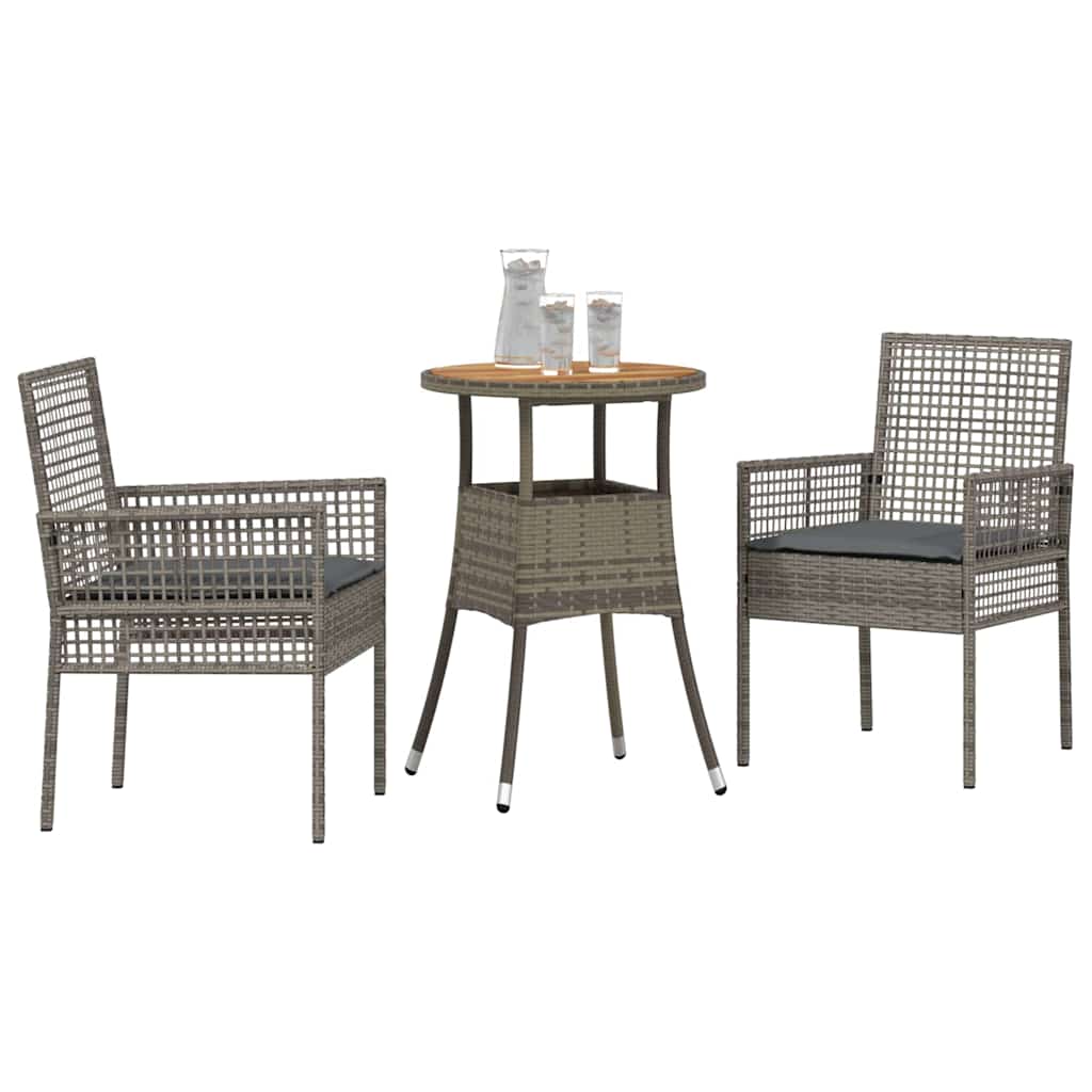 Garten Essgruppe 3 pcs Grau Poly-Rattan