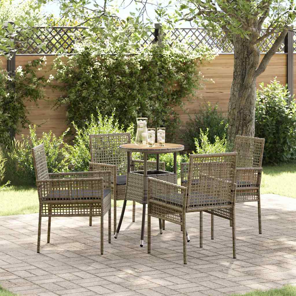 Garten Essgruppe 5 pcs Grau Poly-Rattan