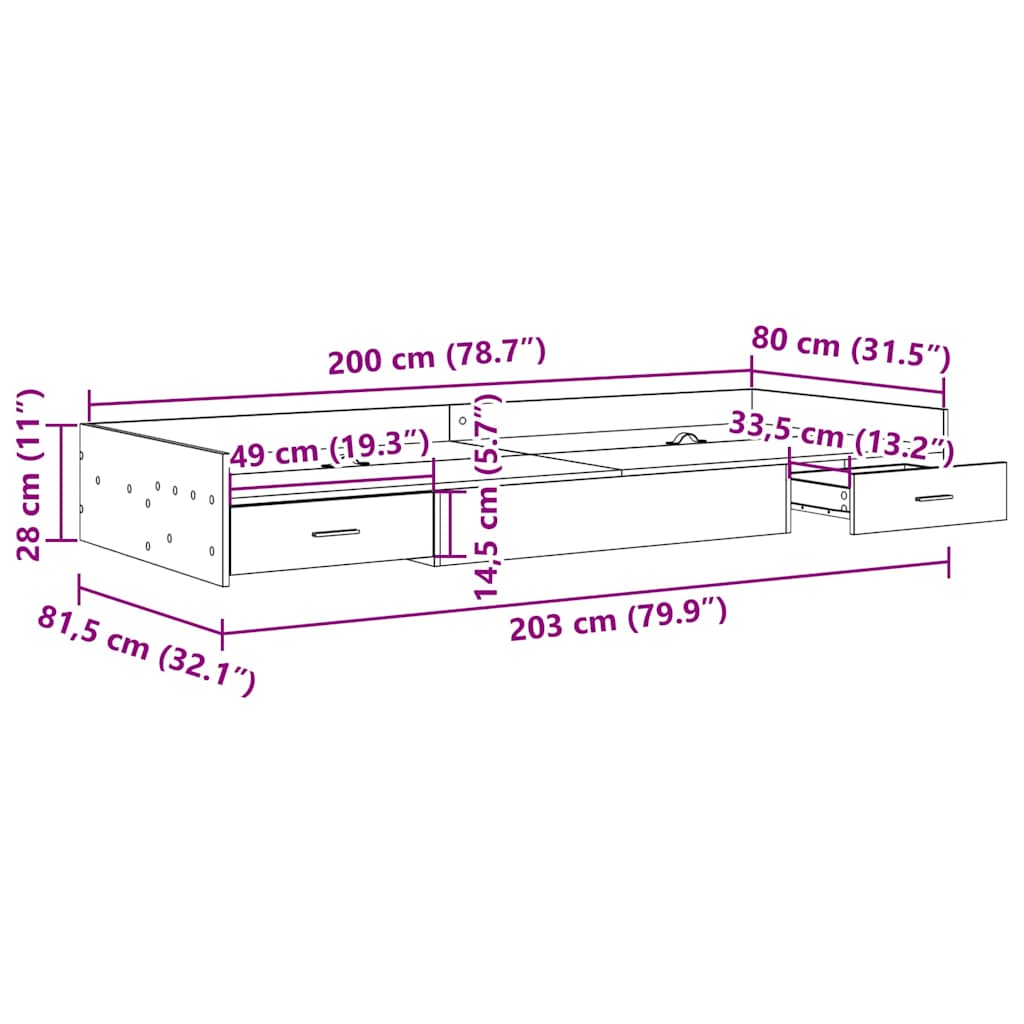 Bettrahmen mit Kopfteil Altholz 80 x 200 cm Holzwerkstoff