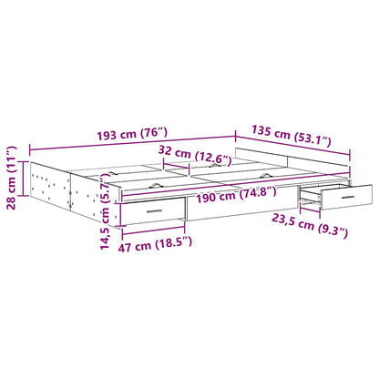 Aufbewahrungsbettgestell Geräucherte Eiche 135 x 190 cm