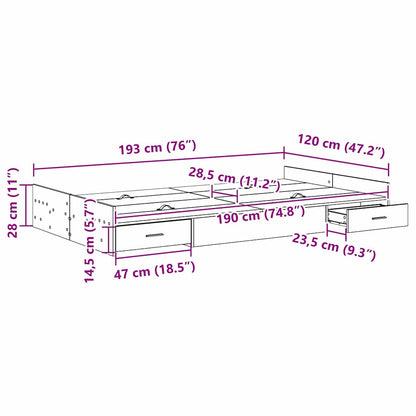 Aufbewahrungsbettgestell Graues Sonoma 120 x 190 cm