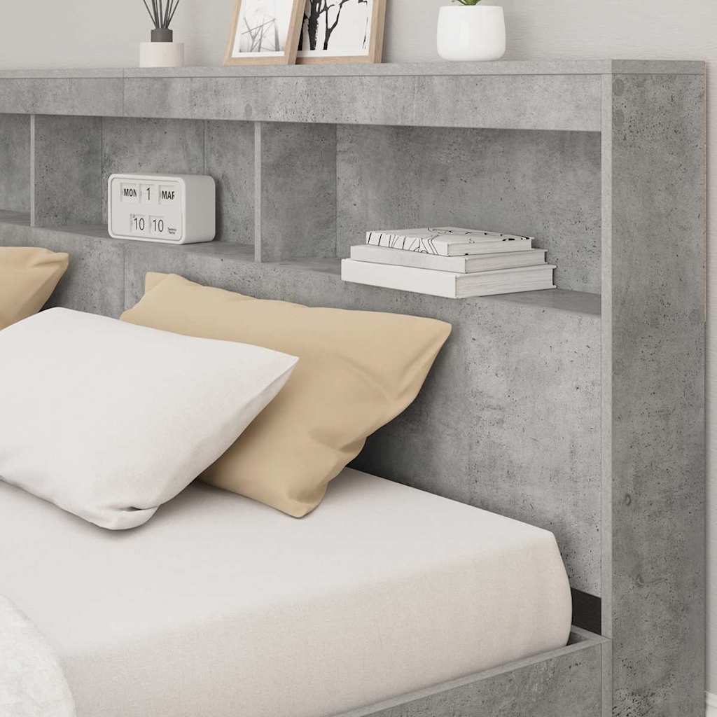 vidaXL Aufbewahrungskopfteil mit Regal Beton Grau 200 cm Holzwerkstoff