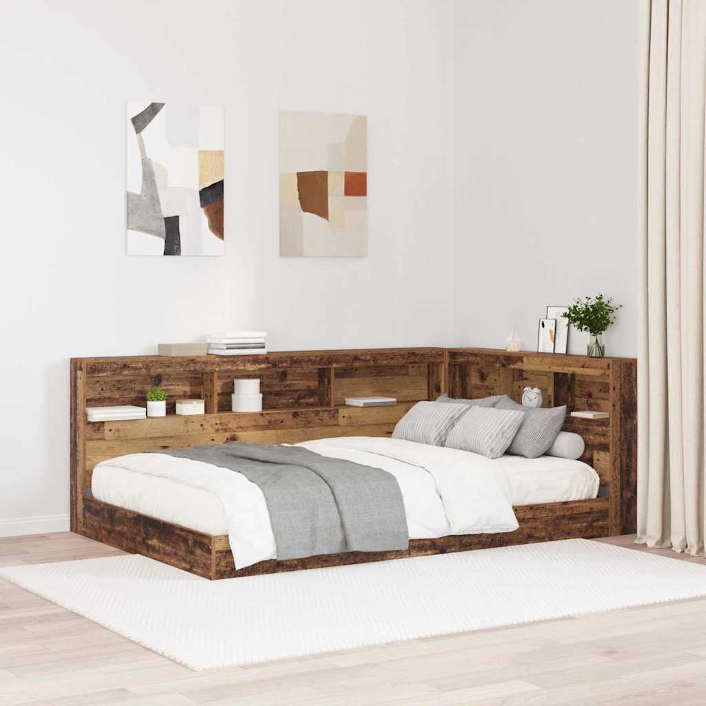 vidaXL Aufbewahrungskopfteil mit Regal Altholz 120 cm Holzwerkstoff