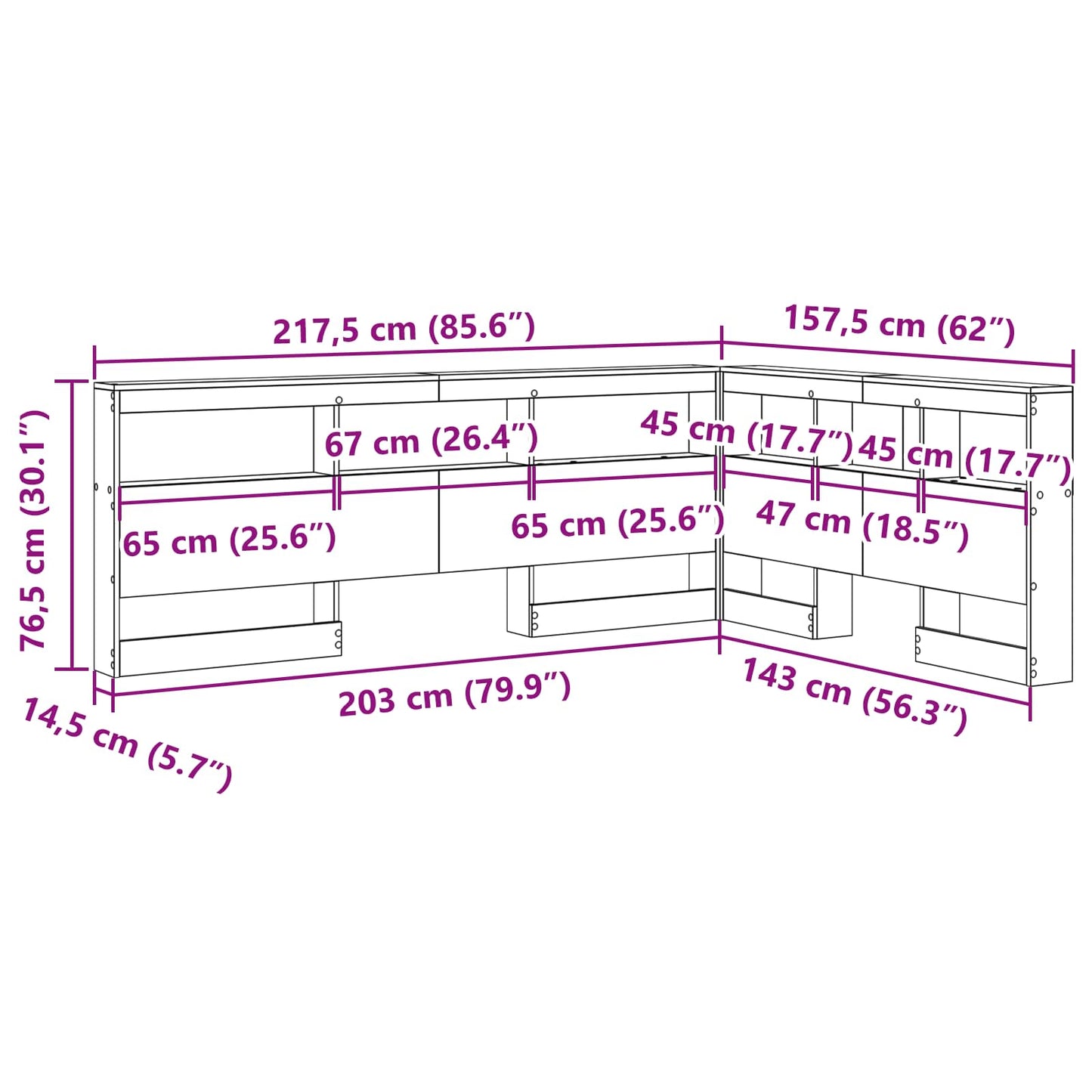 vidaXL Aufbewahrungskopfteil Geräucherte Eiche 140 cm Holzwerkstoff