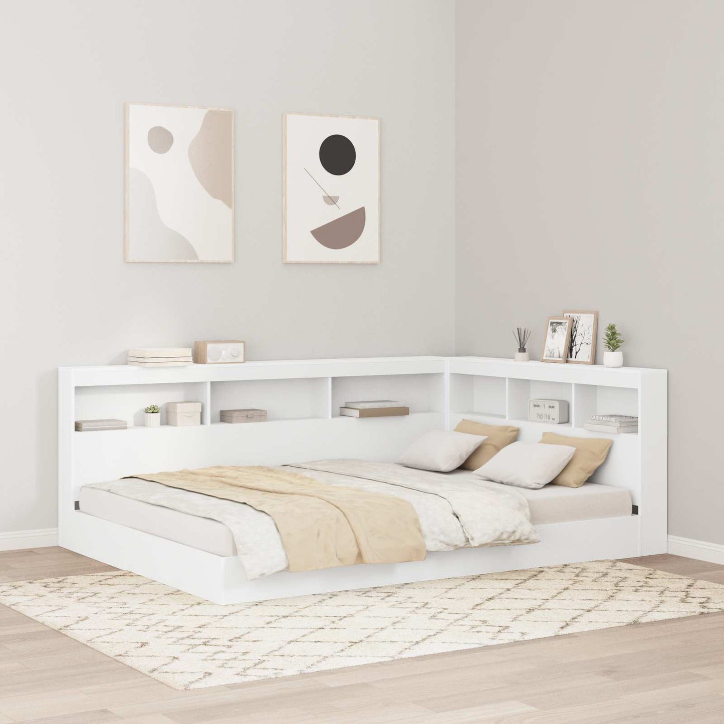 vidaXL Aufbewahrungskopfteil mit Regal Weiß 160 cm Holzwerkstoff