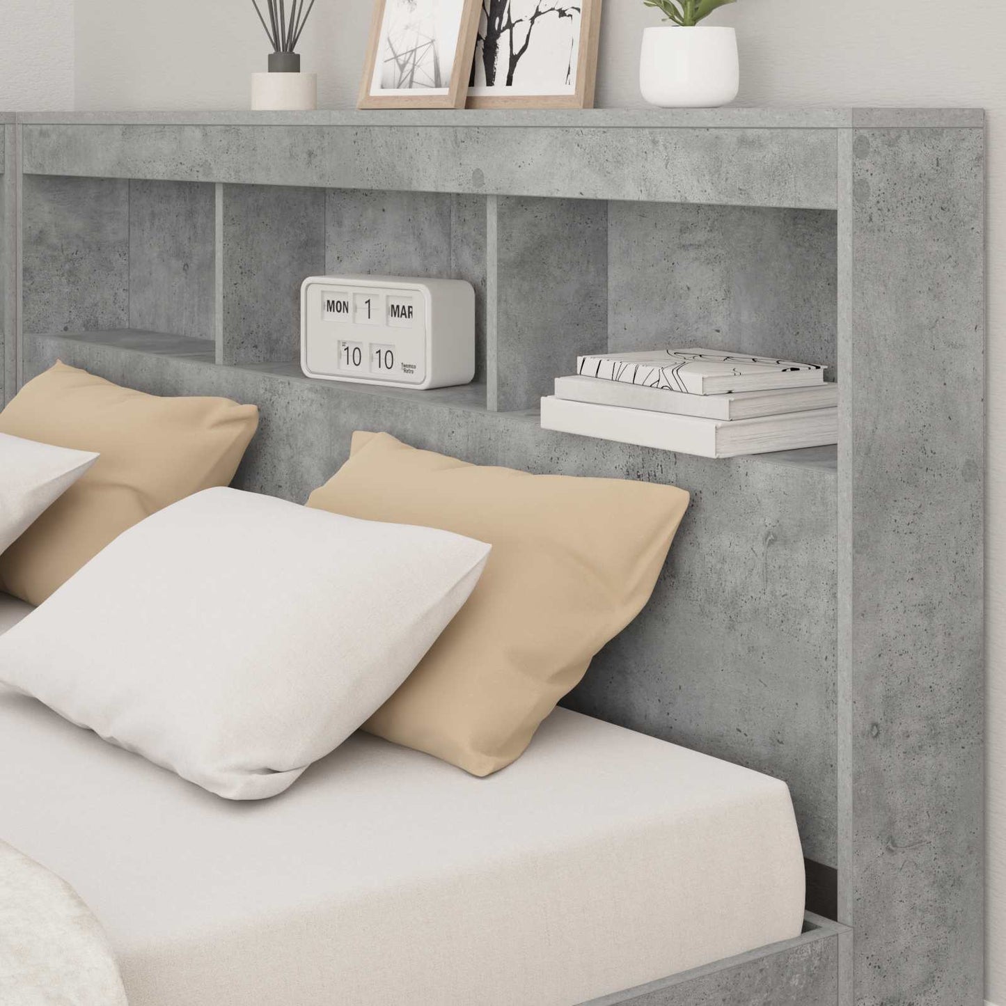 vidaXL Stauraum-Kopfteil mit Regal Betongrau 160 cm Holzwerkstoff