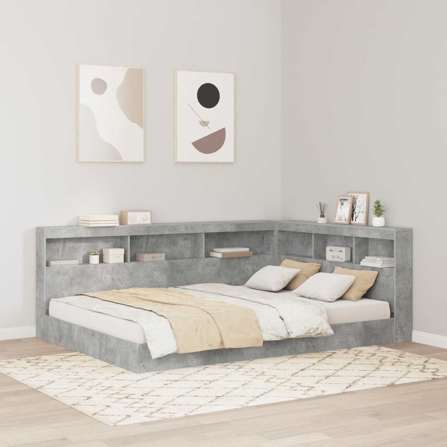 vidaXL Stauraum-Kopfteil mit Regal Betongrau 160 cm Holzwerkstoff