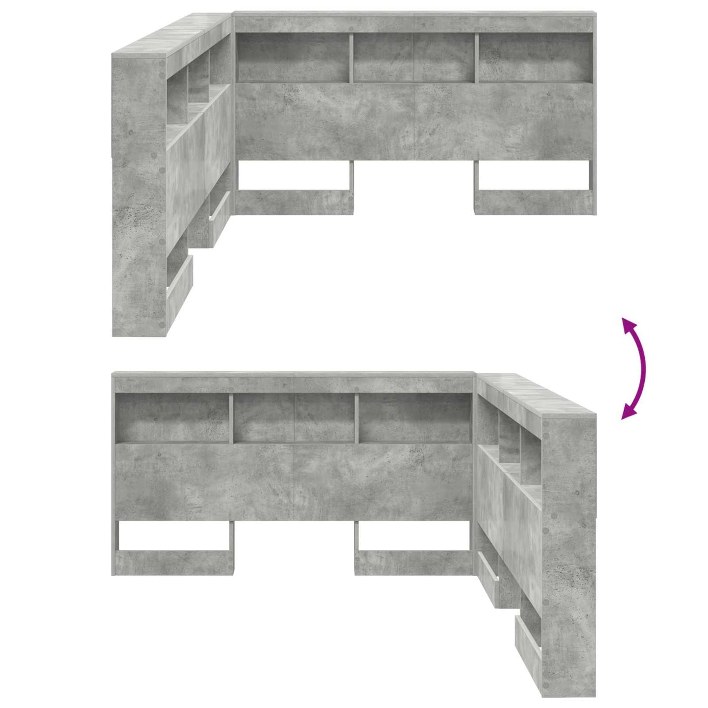 vidaXL Stauraum-Kopfteil mit Regal Betongrau 160 cm Holzwerkstoff