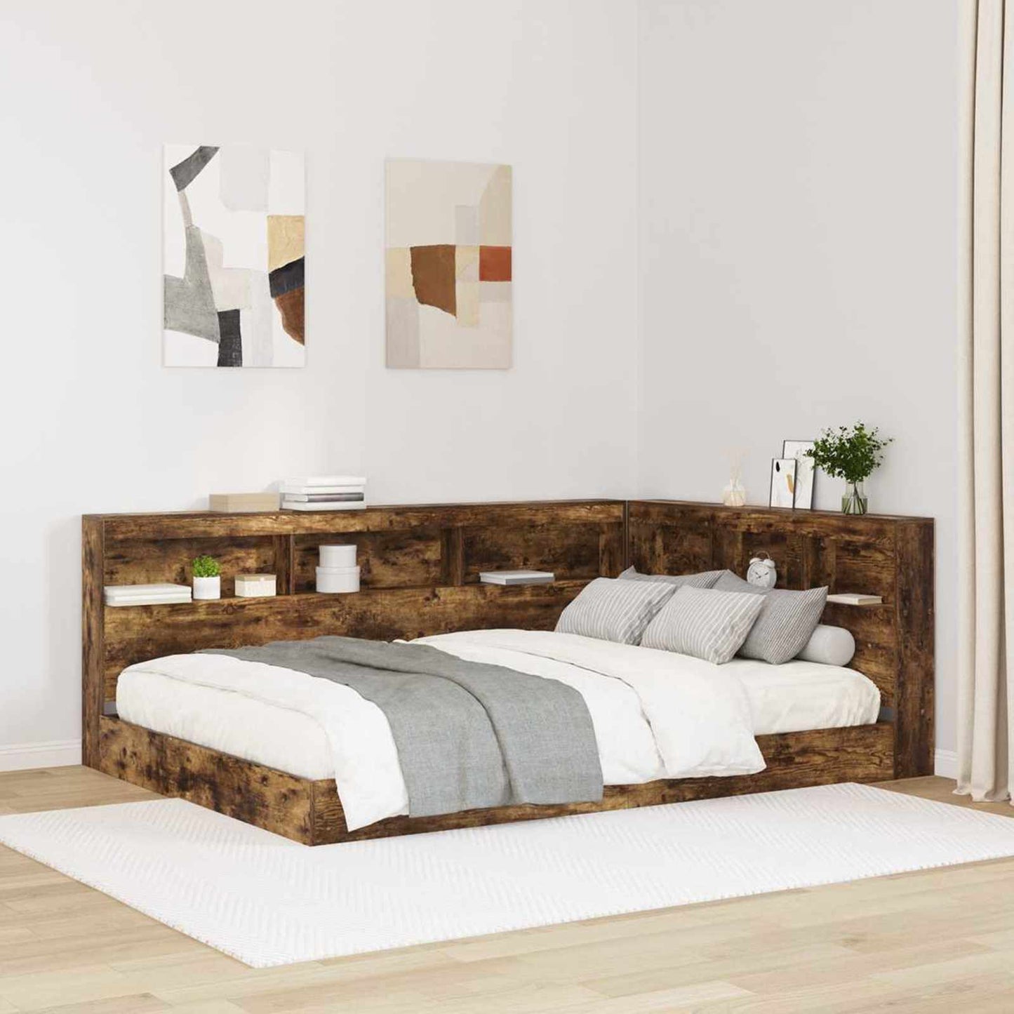 vidaXL Stauraum-Kopfteil mit Regal Räuchereiche 160 cm Holzwerkstoff