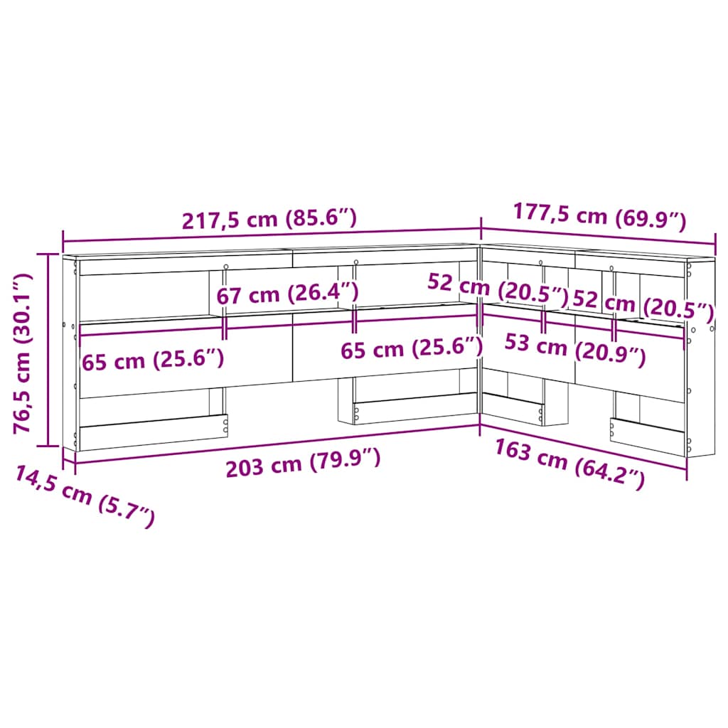 vidaXL Aufbewahrungskopfteil mit Regal Altholz 160 cm Holzwerkstoff