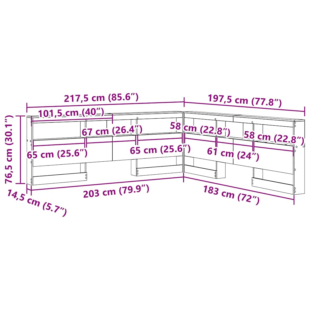 vidaXL Aufbewahrungskopfteil Schwarz Eichen-Optik 180 cm Holzwerkstoff