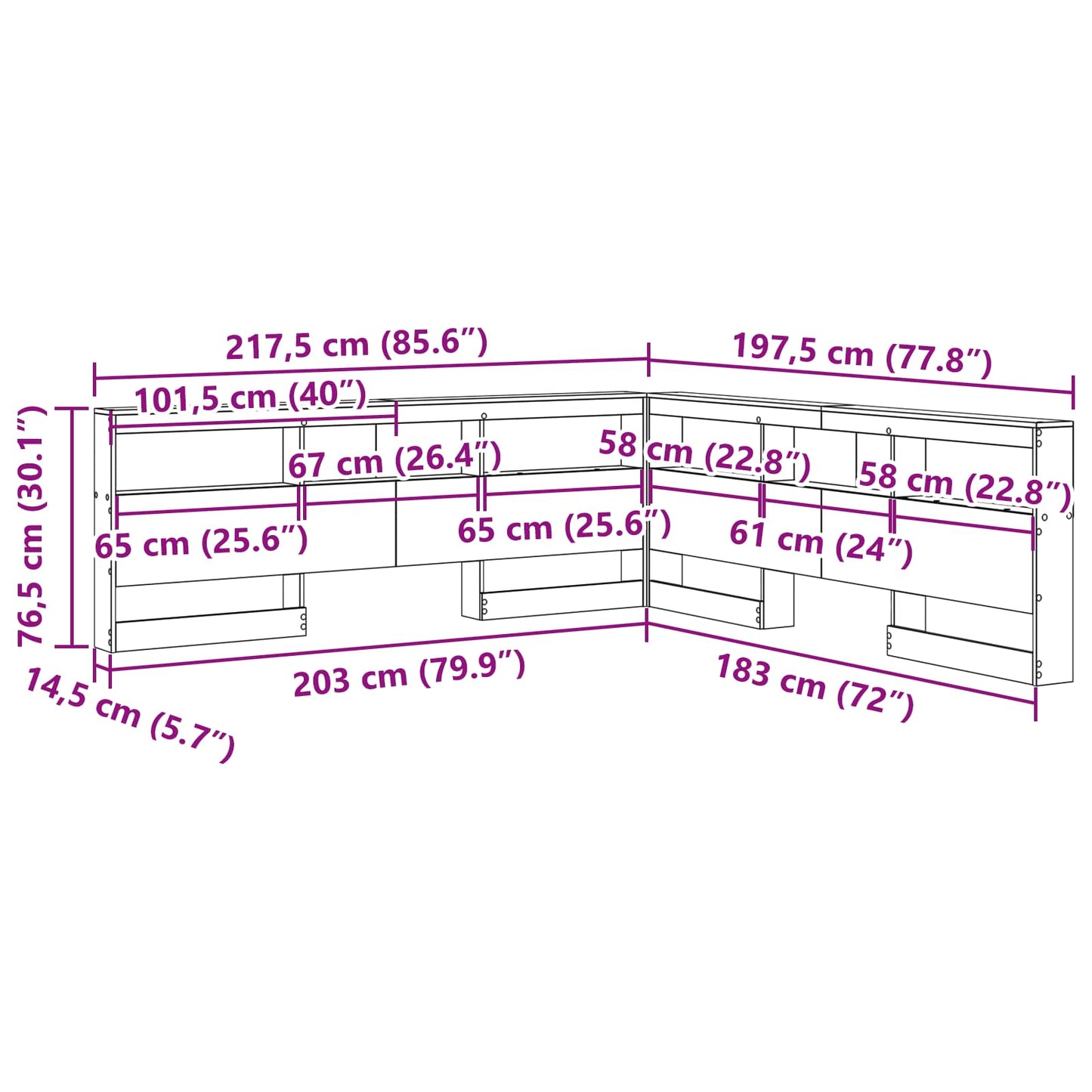 vidaXL Stauraum-Kopfteil mit Regal Sonoma-Eiche 180 cm Holzwerkstoff