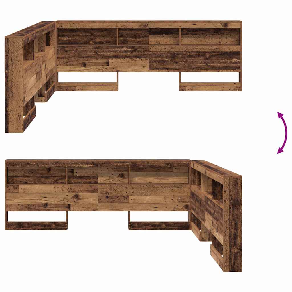 vidaXL Aufbewahrungskopfteil mit Regal Altholz 180 cm Holzwerkstoff