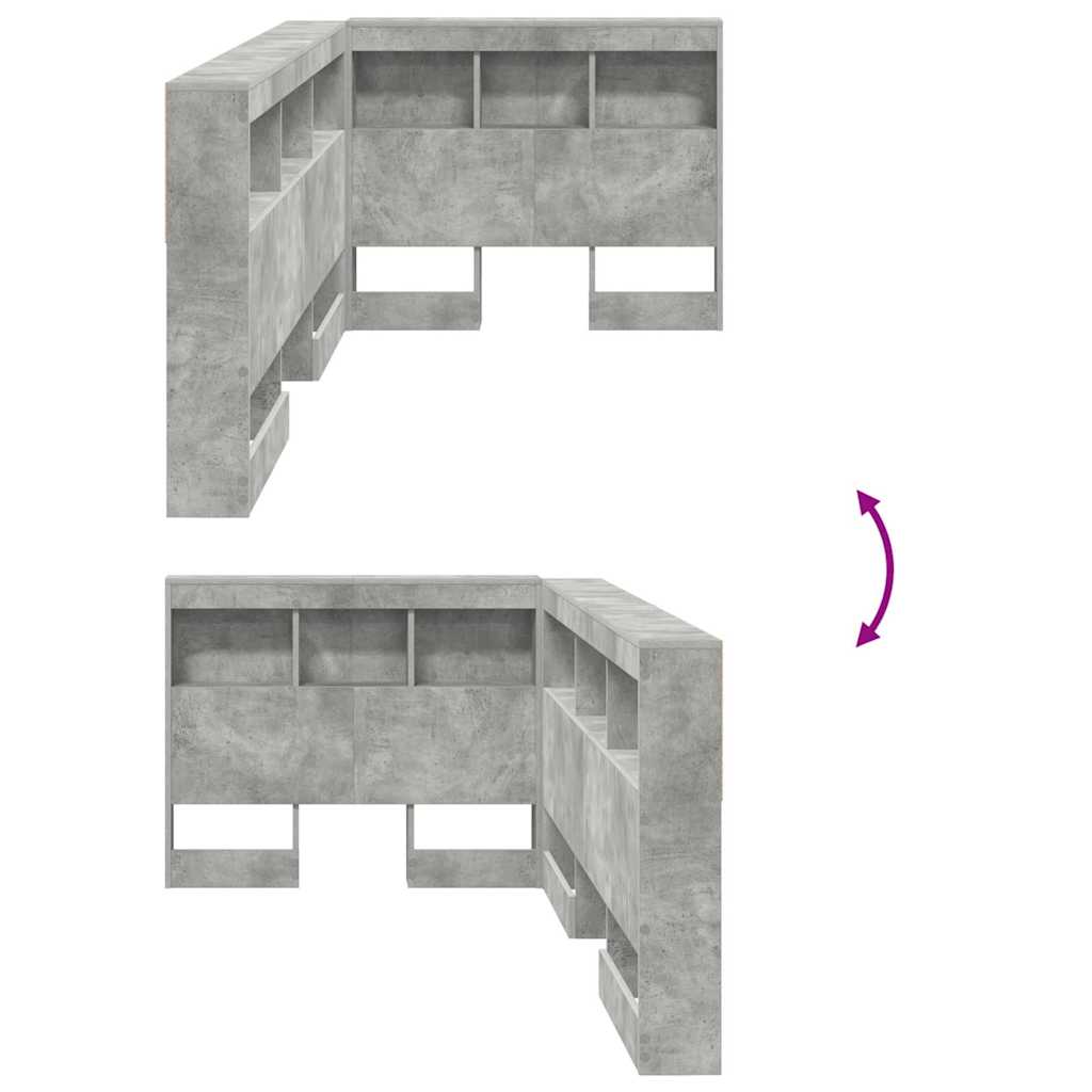 vidaXL Aufbewahrungskopfteil mit Regal Beton Grau 90 cm Holzwerkstoff