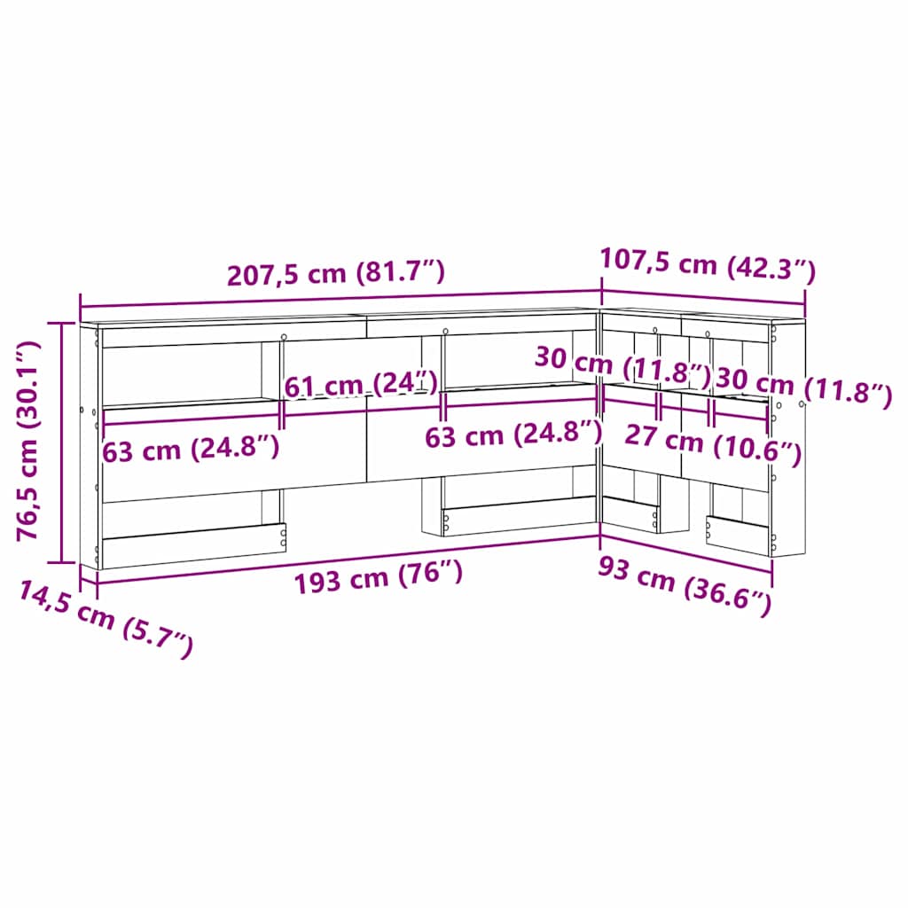 vidaXL Aufbewahrungskopfteil mit Regal Beton Grau 90 cm Holzwerkstoff