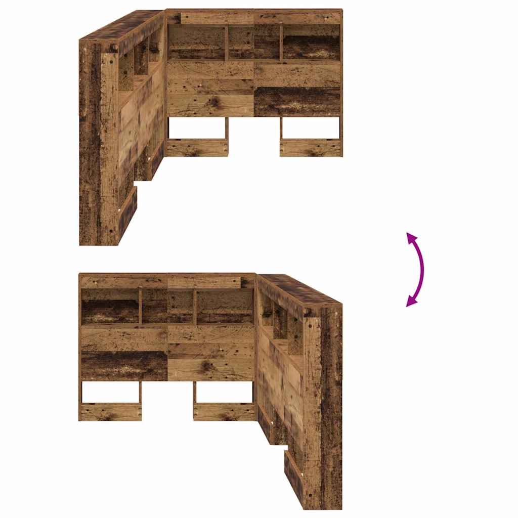 vidaXL Aufbewahrungskopfteil mit Regal Altholz 90 cm Holzwerkstoff