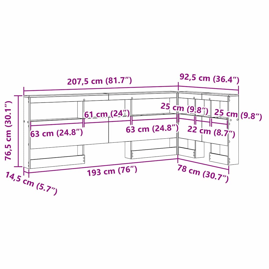vidaXL Aufbewahrungskopfteil Schwarz Eichen-Optik 75 cm Holzwerkstoff