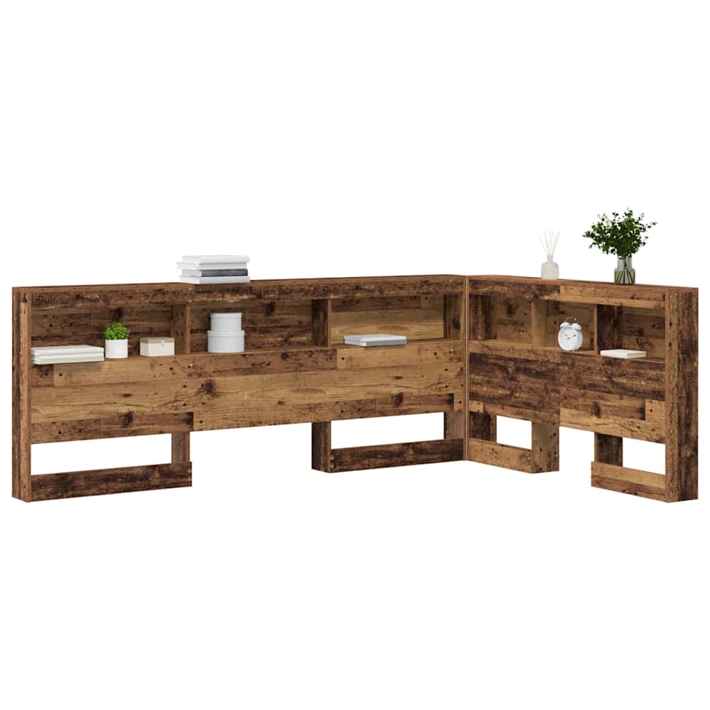vidaXL Aufbewahrungskopfteil mit Regal Altholz 207,5 x 137,5 x 76,5 cm