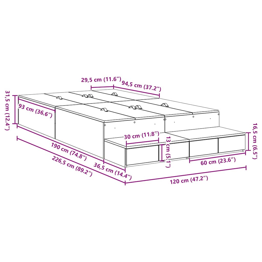Aufbewahrungsbettgestell Sonoma-Eiche 120 cm Holzwerkstoff