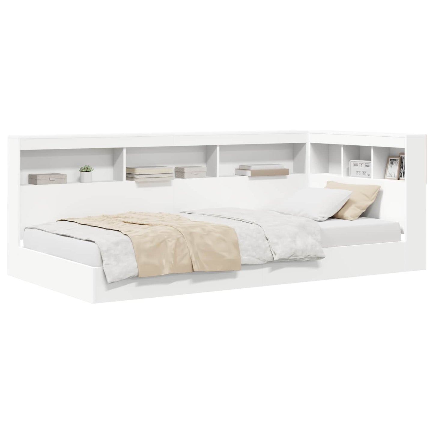 vidaXL Lit bibliothèque avec tête de lit Blanc 90 x 200 cm Bois d'ingénierie