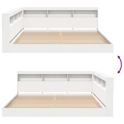 vidaXL Bücherregal-Bett mit Kopfteil Weiß 200 x 200 cm Holzwerkstoff