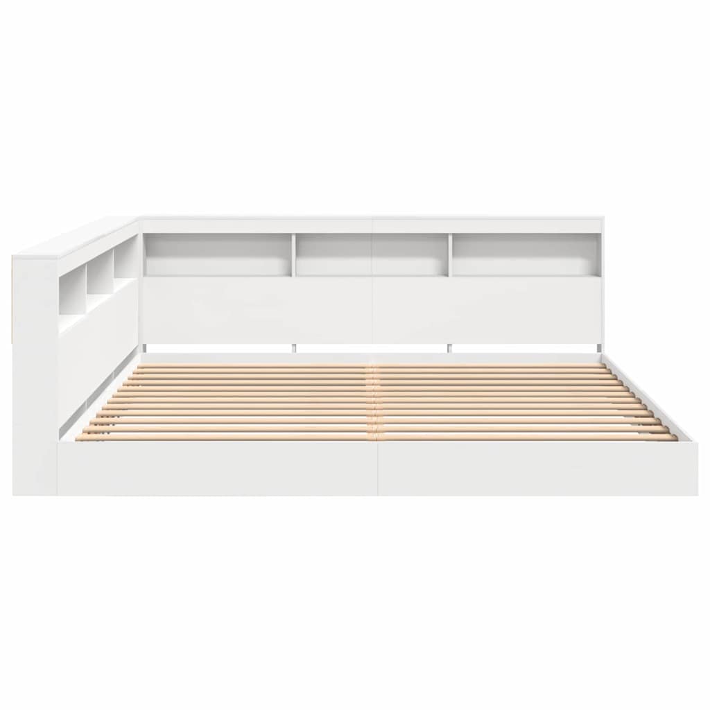vidaXL Bücherregal-Bett mit Kopfteil Weiß 200 x 200 cm Holzwerkstoff