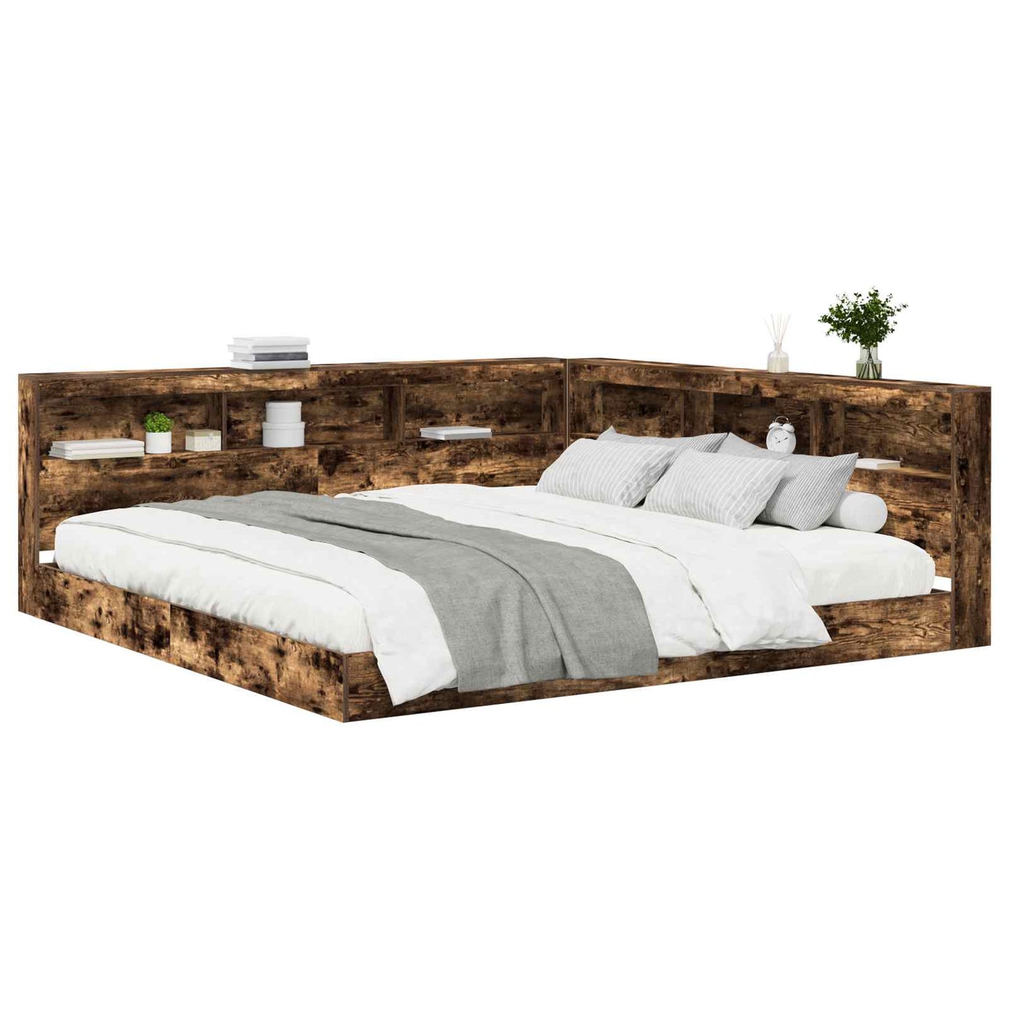 vidaXL Bücherregal-Bett Räuchereiche 180 x 200 cm Holzwerkstoff