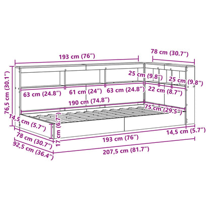 vidaXL Bücherregal-Bett mit Kopfteil Weiß 75 x 190 cm Holzwerkstoff