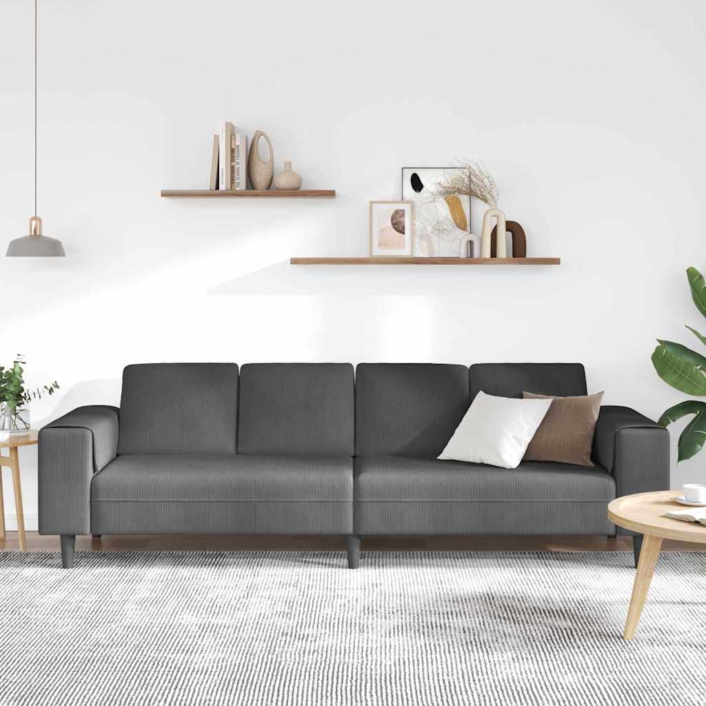 vidaXL Sofa mit Kissen Dunkelgrau 250 x 77 x 76 cm Cordstoff