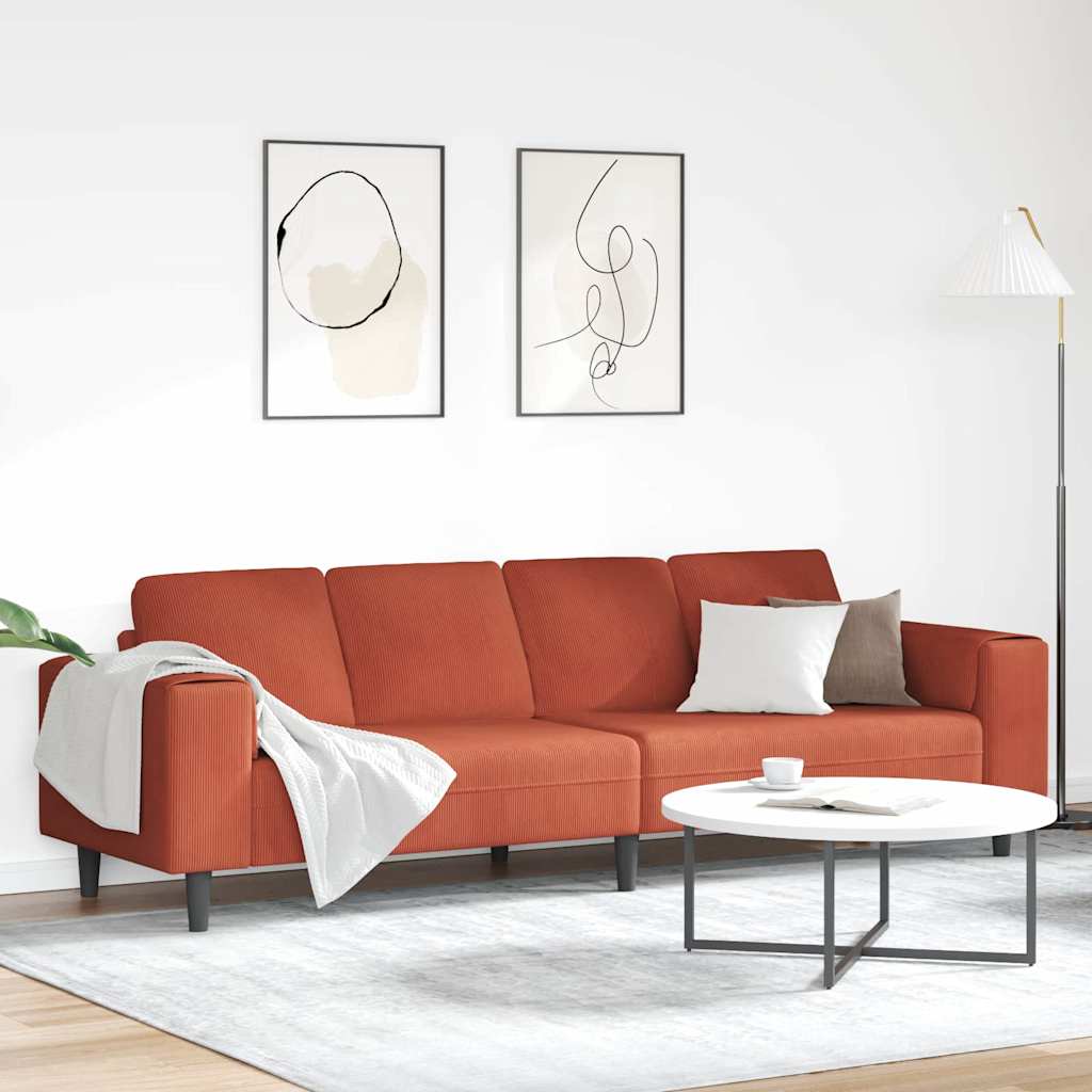 vidaXL Sofa mit Kissen Rot-Orange 250 x 77 x 76 cm Cordstoff