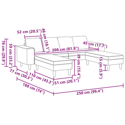 Sofa mit Kissen Helles Gelb 250 x 188 x 76 cm Cordstoff