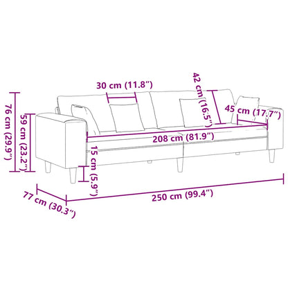 vidaXL Sofa mit Kissen Hellgrau 250 x 77 x 76 cm Stoff
