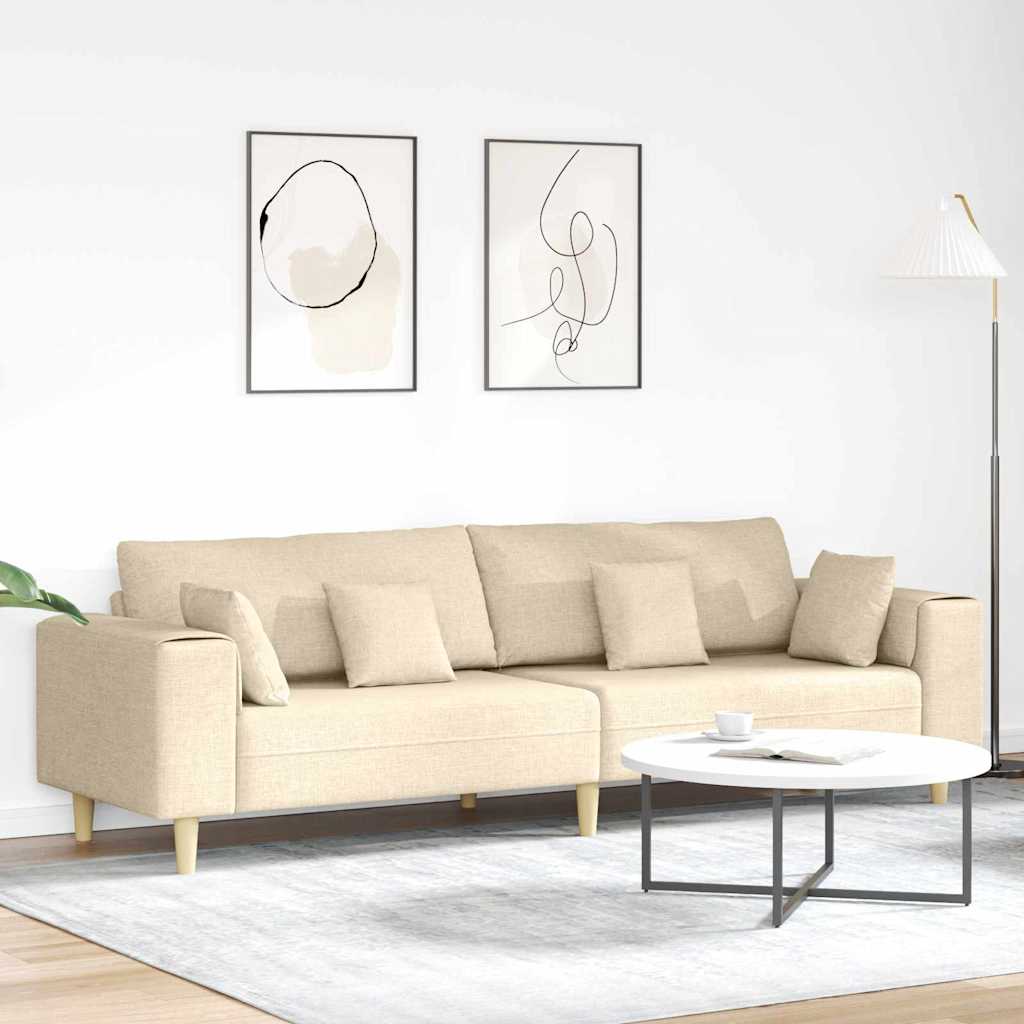 vidaXL Sofa mit Kissen Creme 250 x 77 x 76 cm Stoff