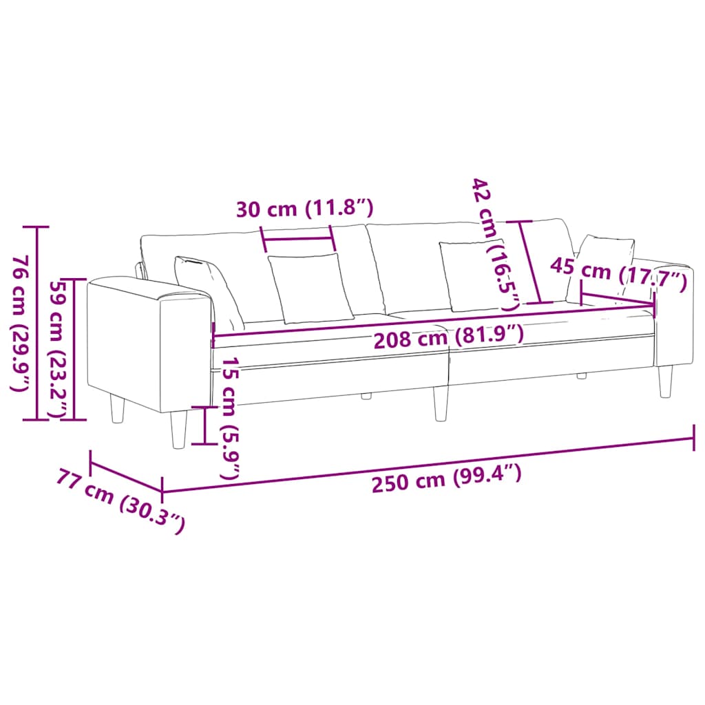 vidaXL Sofa mit Kissen Wolkengrau 250 x 77 x 76 cm Stoff