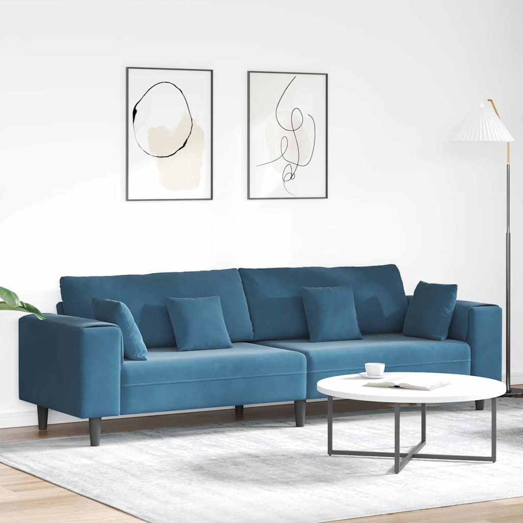 Sofa mit Kissen Blau 250 x 77 x 76 cm Samt