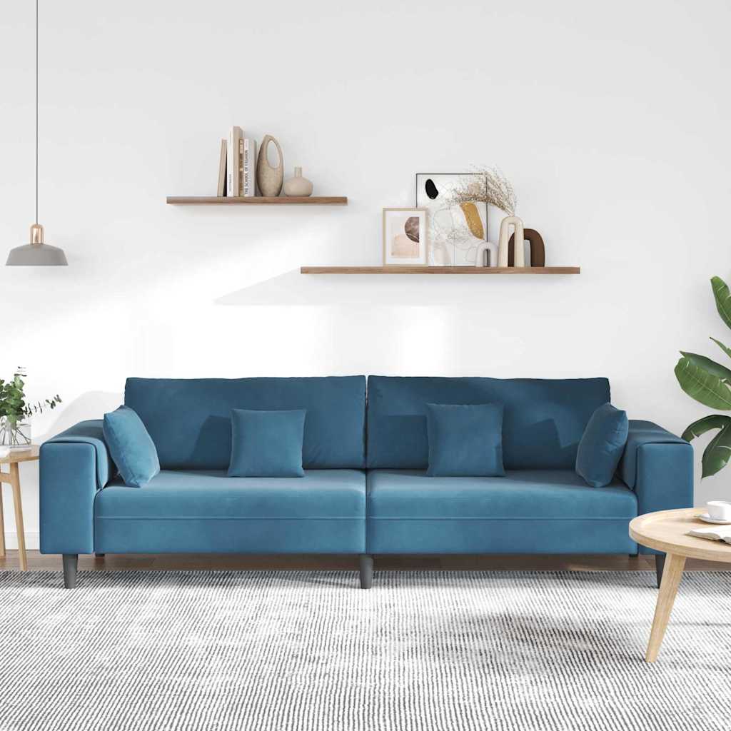 Sofa mit Kissen Blau 250 x 77 x 76 cm Samt
